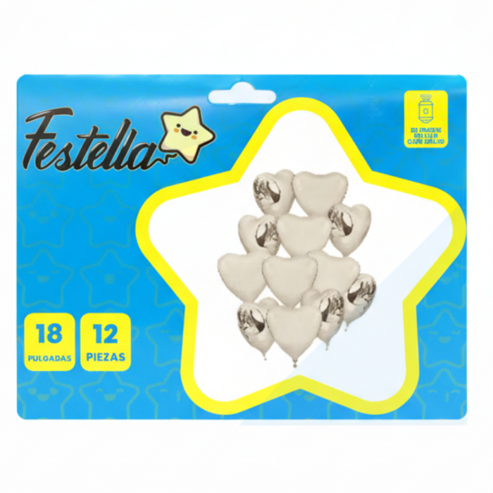 Kit Globos Corazones Festella 18" x 12 und Plateado