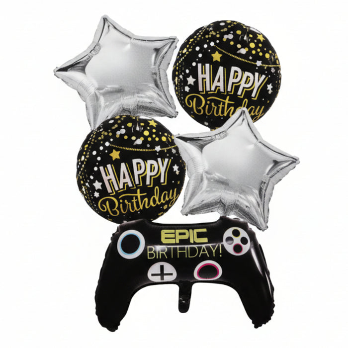 Bouquet Globo Control De Videojuegos Happy Birthday x5 Piezas Festella