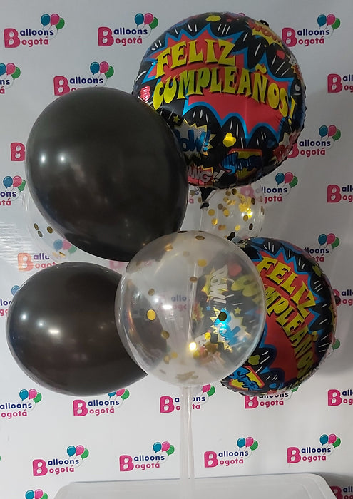 Bouquet de Globos Feliz Cumpleaños Comic X 7 Piezas