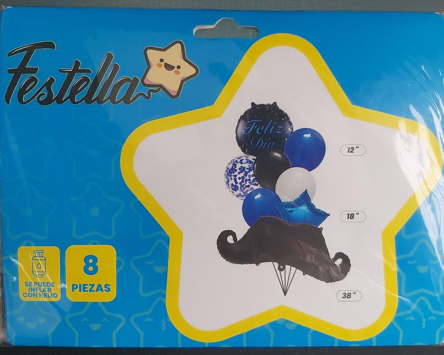 Bouquet de Globos Feliz Dia Bigote x 8 Piezas Festella