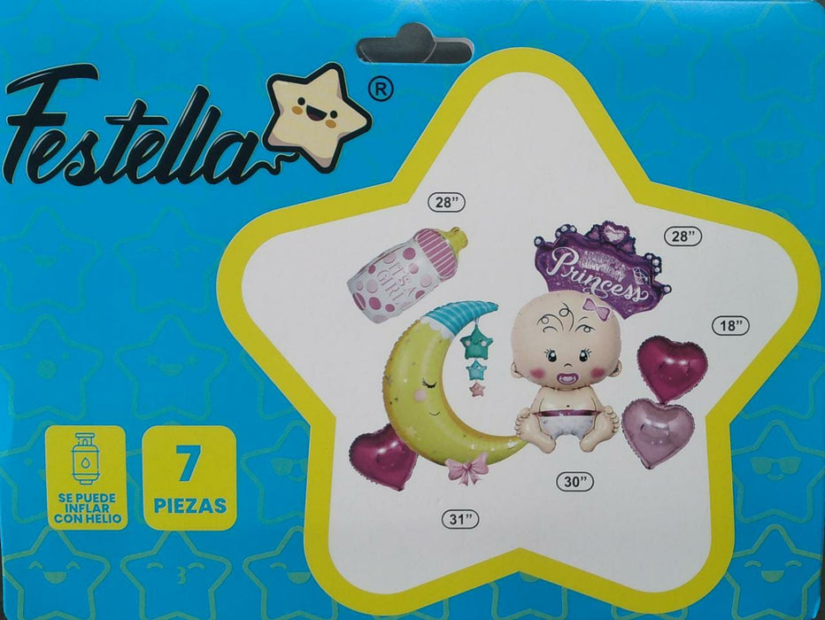 Bouquet de globos Baby Girl x7 piezas festella