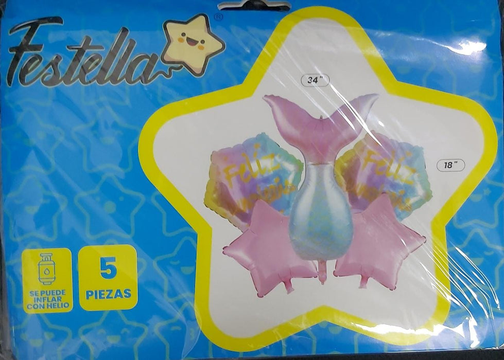 Bouquet Sirena Feliz Cumpleaños x 5 Piezas