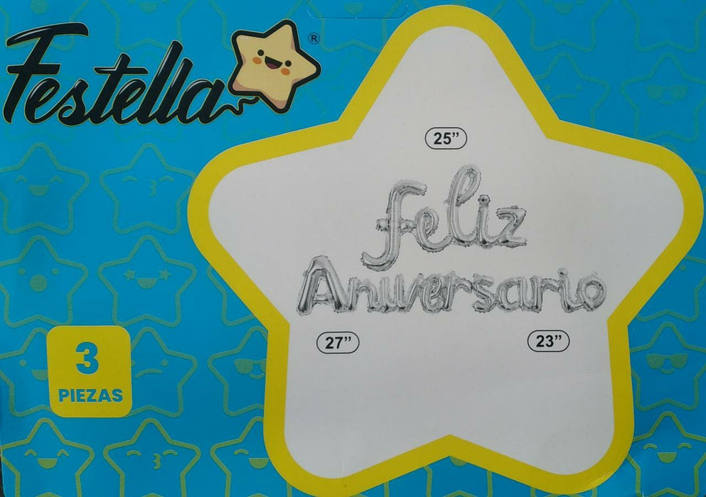Letrero Feliz Aniversario 3 piezas Color plata