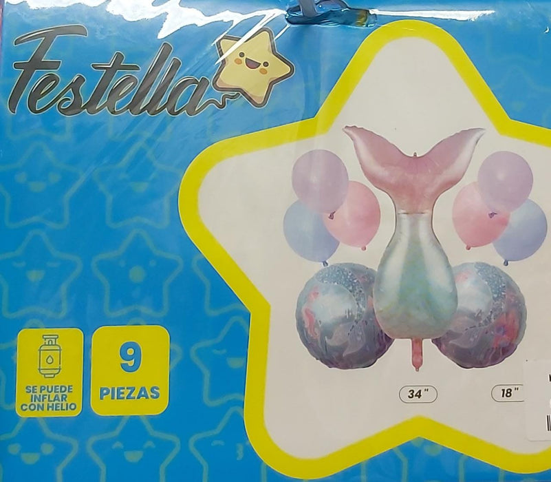 Bouquet De Globos Cola de Sirena Degrade x 9 Piezas