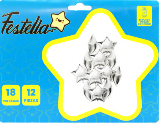 Kit Globos Estrellas Festella 18" x 12 unidades Plateado