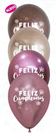 Globo Reflex Feliz Cumpleaños Florecientes R12 x 12 Unidades