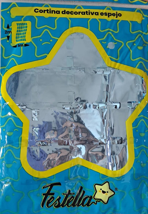 Cortina de Fiesta Espejo Cuadro Pequeño 2 x 1 m Festella Azul Claro