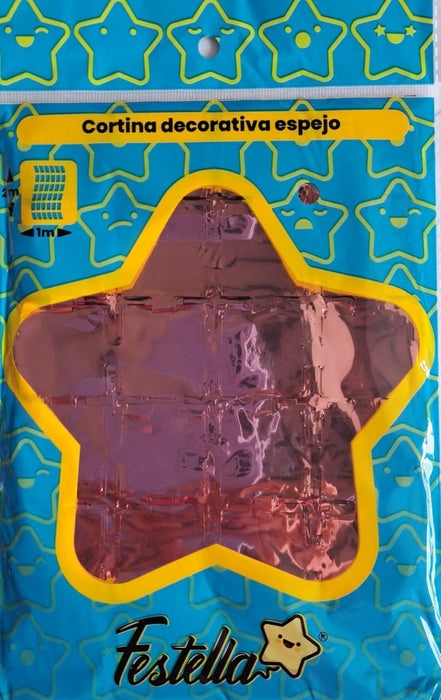 Cortina de Fiesta Espejo Cuadro Pequeño 2 x 1 m Festella Dorado Rosa
