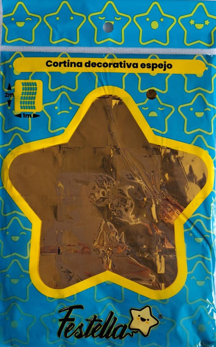 Cortina de Fiesta Espejo Cuadro Pequeño 2 x 1 m Festella Dorada