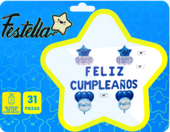 Kit Globo Feliz Cumpleaños Azul x 31 Piezas Festella