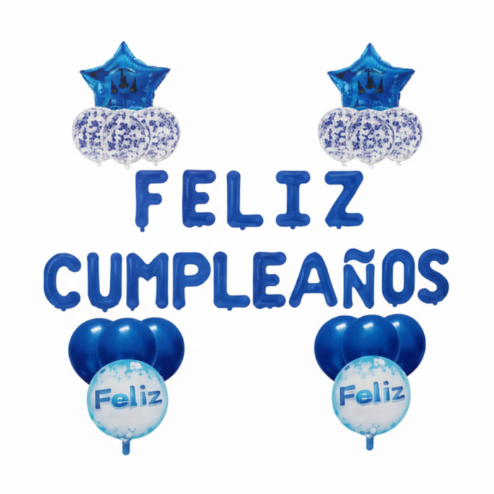 Kit Globo Feliz Cumpleaños Azul x 31 Piezas Festella