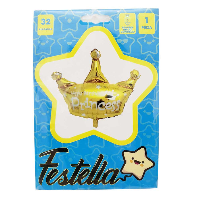 Globo Festella Corona Happy Birthday Princess Dorado 32"