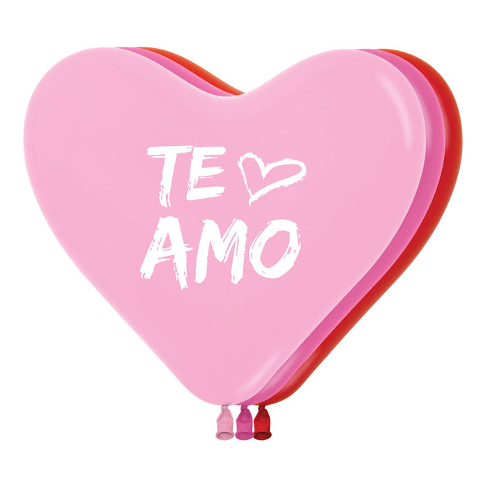 Globo Corazon Fashion Surtido Te Amo Moderno Rosado Fucsia y Rojo 12" x 50 Globos