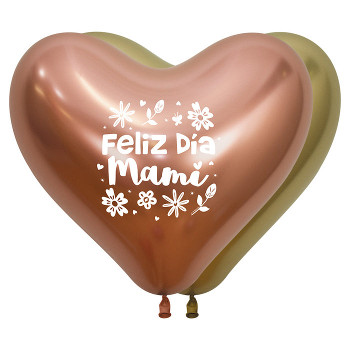 Globo Corazon Reflex Feliz Día Mami Flores Surtido 14" X 12 Unidades