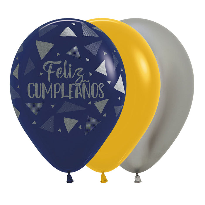 Bouquet de globos Feliz Cumpleaños Triangulos R12 X 8 Unidades Sempertex