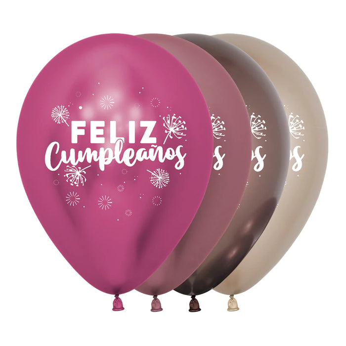 Globo Reflex Feliz Cumpleaños Florecientes R12 x 12 Unidades