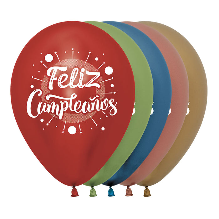 Globo Reflex Feliz Cumpleaños Multicolor Impreso 2 Caras R12 x 50 Unidades