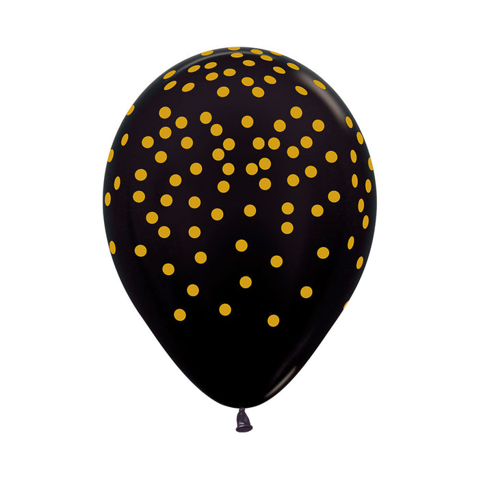 Globo Negro Metal Confetti Dorado R12 x 50 Unidades Sempertex