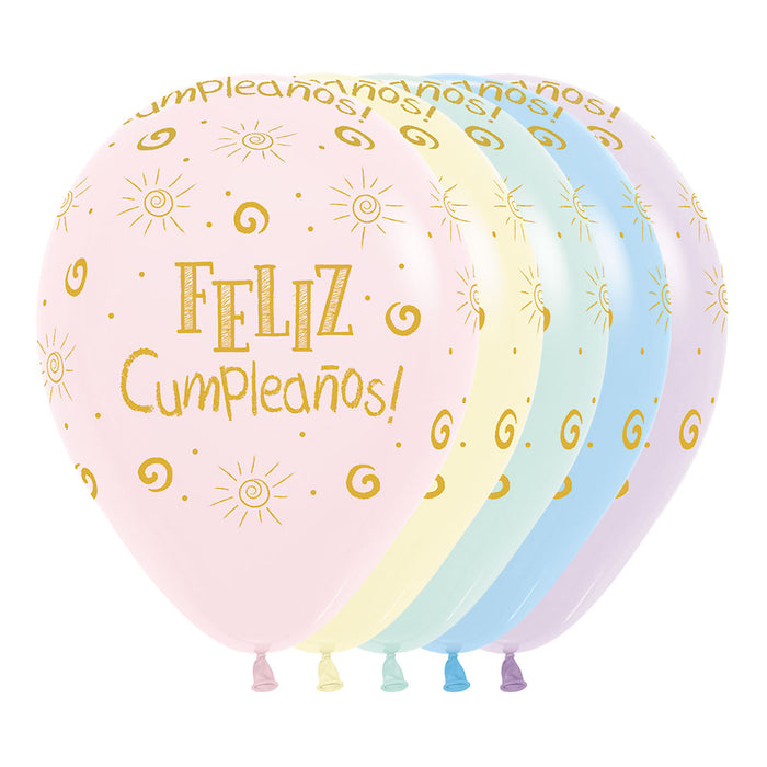 Globo Pastel Mate Surtido Feliz Cumpleaños Rayito de Sol R12 x 50 Unidades Sempertex