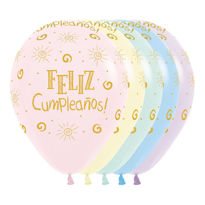 Globo Pastel Mate Surtido Feliz Cumpleaños Rayito de Sol R12 x 12 Unidades Sempertex