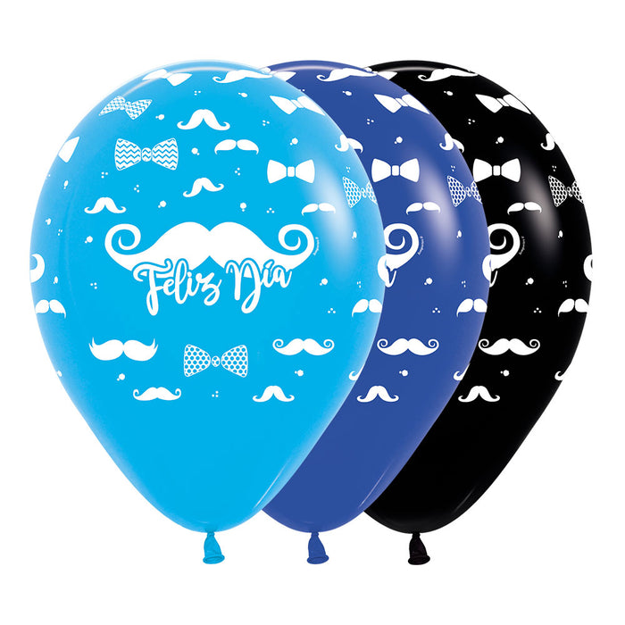 Globo Fashion Surtido Feliz Dia Bigotes R12 x 50 Unidades Sempertex