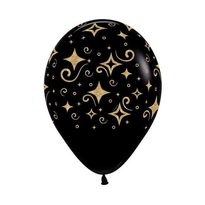 Globo Infinity Escarchado Diamante Dorado Fashion Negro R12 X 50 Unidades Sempertex