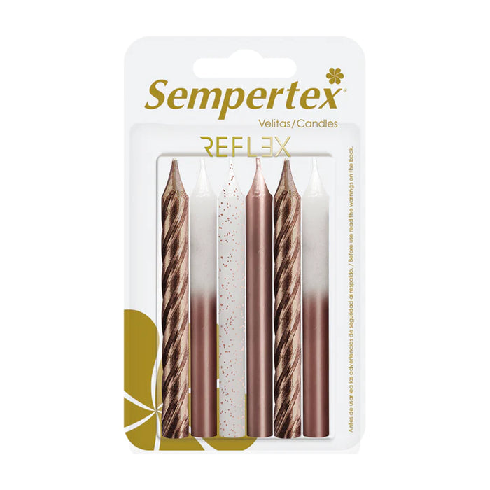 Velitas Metálicas Surtidas Dorado Rosa x 6 Unidades Sempertex