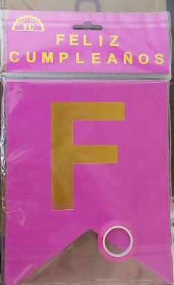 Feston Feliz Cumpleaños Escarchado Pequeño Fucsia