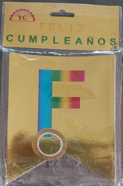 Feston de Cumpleaños Pequeño Arcoiris Dorado