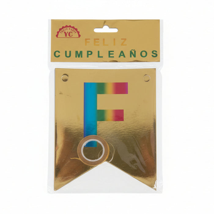Feston de Cumpleaños Pequeño Arcoiris Dorado