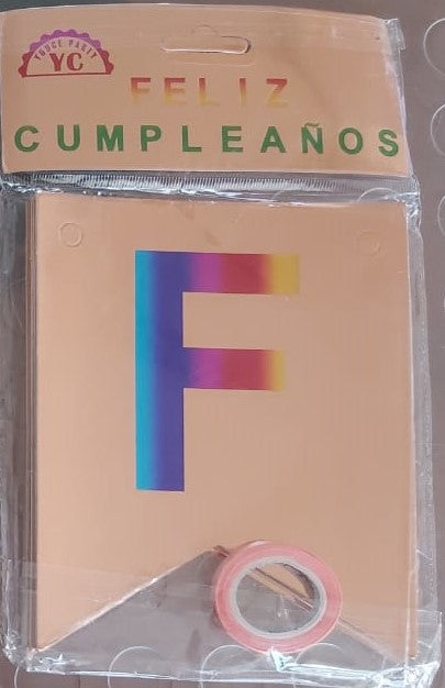 Feston de Cumpleaños Pequeño Arcoiris Dorado Rosa