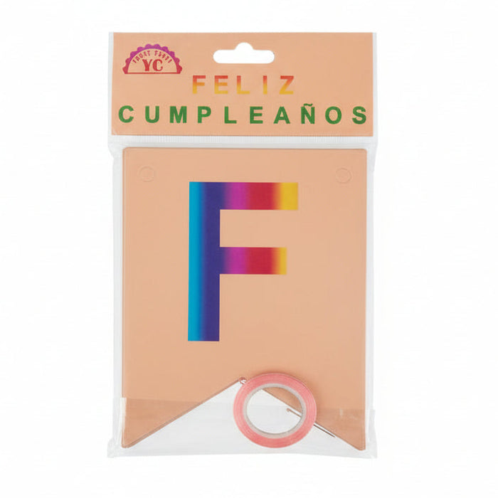 Feston de Cumpleaños Pequeño Arcoiris Dorado Rosa