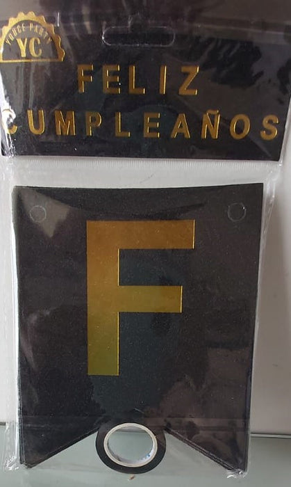 Feston Feliz Cumpleaños Escarchado Pequeño Negro