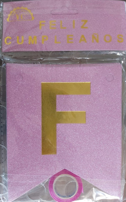 Feston Feliz Cumpleaños Escarchado Pequeño Rosado