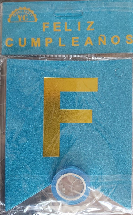 Feston Feliz Cumpleaños Escarchado Pequeño Azul