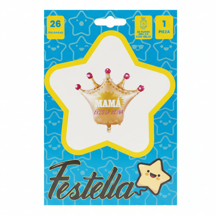 Globo Metalizado Corona Dorada Mama Eres La Reina 26"