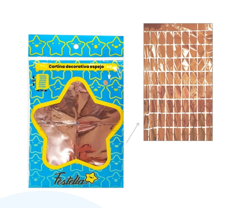 Cortina de Fiesta Espejo 2 x 1 m Festella Dorado Rosa
