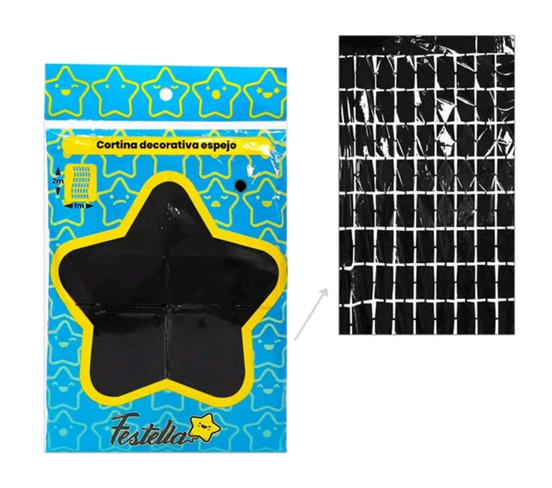 Cortina de Fiesta Espejo 2 x 1 m Festella Negra