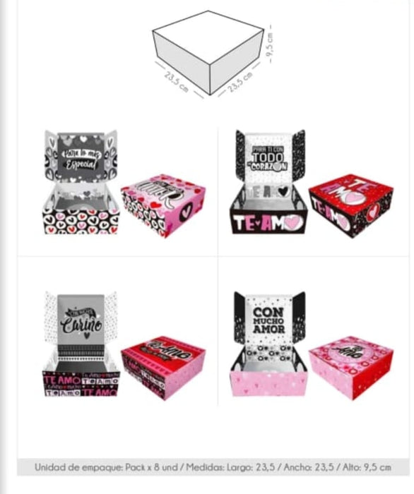 Caja Empaque CTD Amor 23.5 x 23.5 x 9.5 cm x 8 Unidades