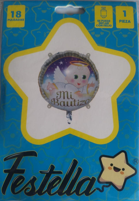Globo Metalizado Mi Bautizo Angel 18" Festella