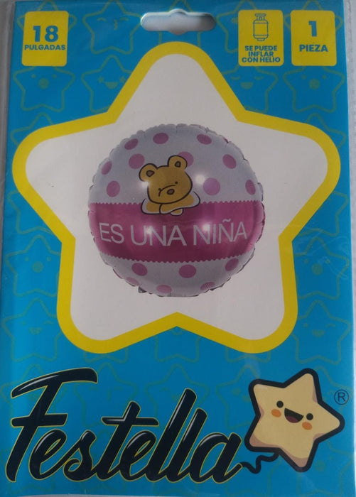 Globo Metalizado Es un Niña Rosado Osito 18" Festella