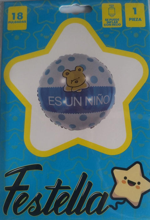 Globo metalizado Es un Niño Azul Osito 18" Festella
