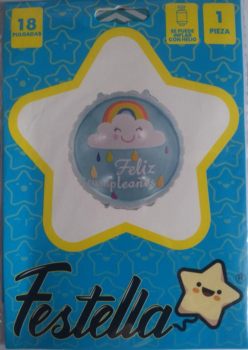 Globo Estampado de Nube Feliz Cumpleaños Azul 18" Festella