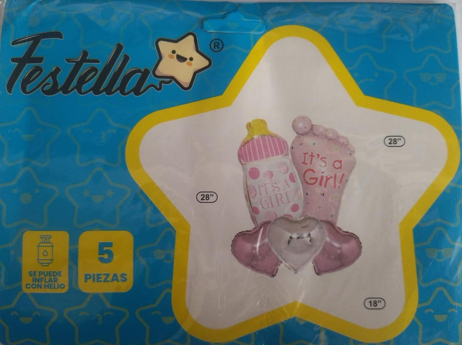 Kit de Globos Es un Niña x 5 Piezas Festella