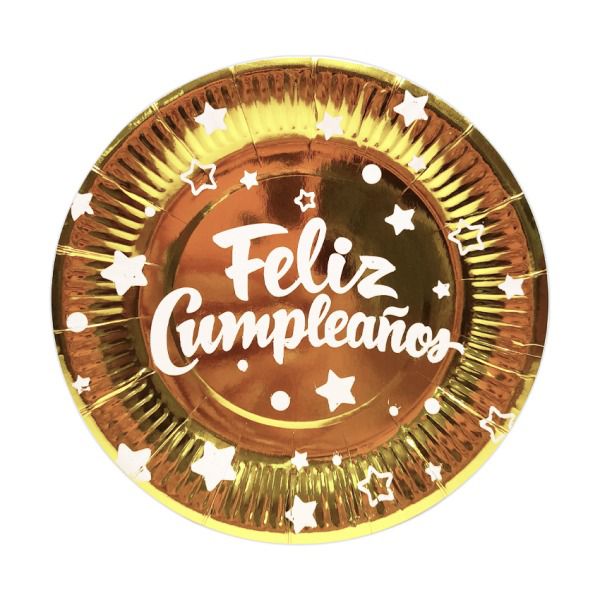 Plato de Fiesta Feliz Cumpleaños x10 und Dorado Festella