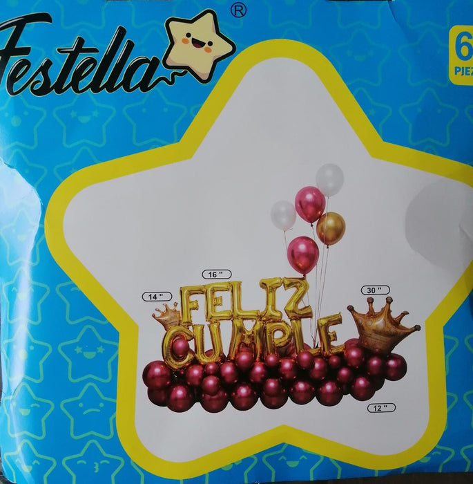 Bouquet feliz cumpleaños vinotinto marca festella x 61 Piezas