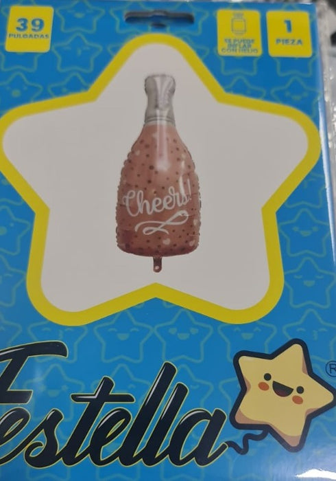 Botella Foil De Botella de Champaña Cheers 39" Dorado Rosa