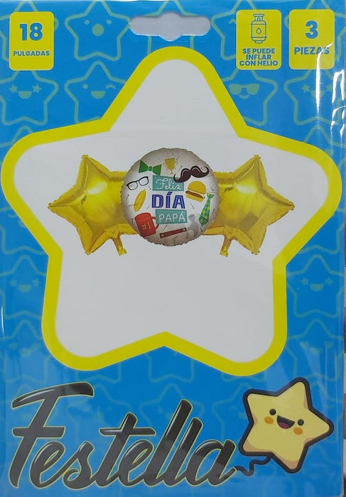 Bouquet de Globos Metalizados Feliz Dia Papá x 3 piezas