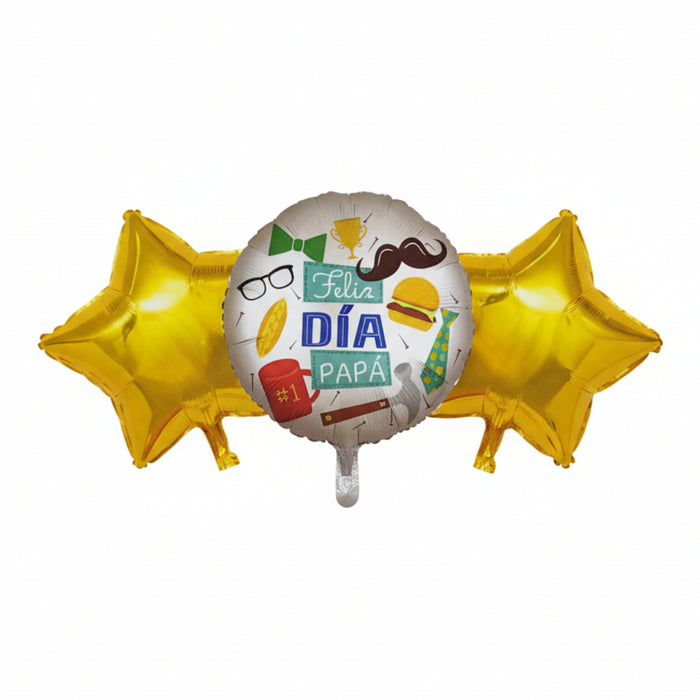 Bouquet de Globos Metalizados Feliz Dia Papá x 3 piezas