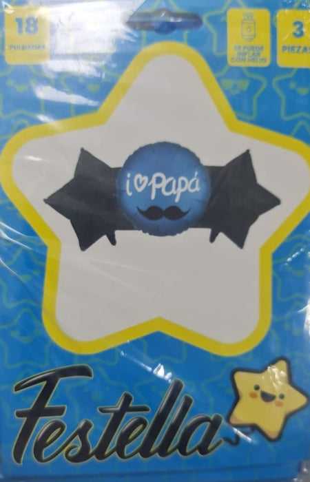 Bouquet de Globos Metalizados Te Amo Papá x 3 piezas